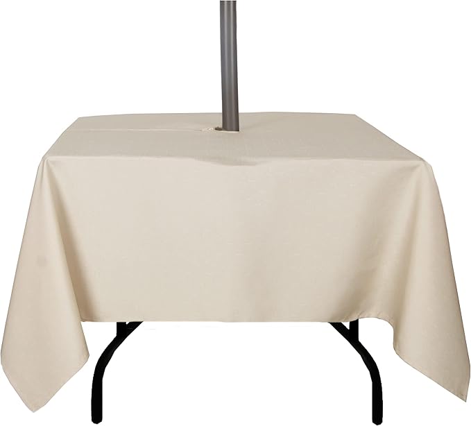 Outdoor Tablecloth Wrinkle-Free Stain Resistant Waterproof Polyester Fabric Table Cover with Zipper Umbrella Hole for Picnic/Party/Dinner/Patio Garden(60×60inch Square,Zippered,Nature)