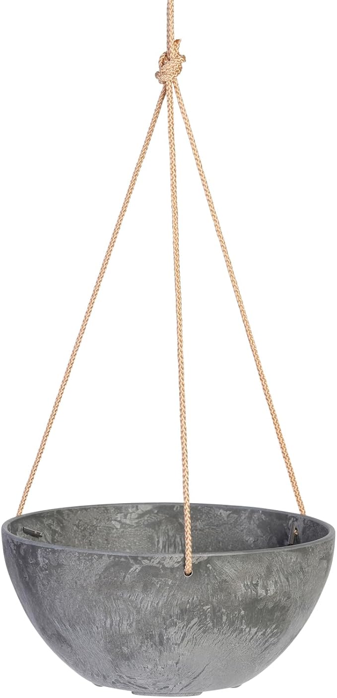 Root & Vessel Self Watering Hanging Planter for Indoor or Outdoor Plants, Unique Marbled Hanging Basket Made of Eco-Friendly Blend of Stone & Plastic, Gray, 12"