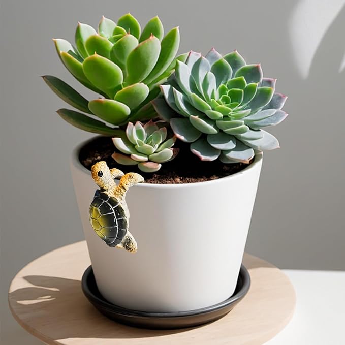 2-Pack Turtle Pot Huggers – Whimsical Resin Plant Decor for Pots, Fences & Balconies | Indoor/Outdoor Turtle Figurines (Yellow & Blue)