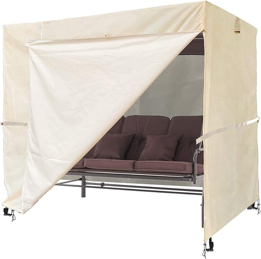 Outdoor 3 Triple Seater Hammock Swing Cover - Garden Glider Chair Canopy - UV Resistant (100 * 59 * 72 inch) Beige