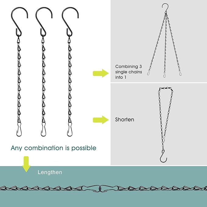 Chain for Hanging Plants, 10 Inch Black Plant Chains for Hanging Planter Baskets Kits with Hooks for Bird Feeder Wind Chime, Small Chains Perfect for Indoor Outdoor Decor (10 PCS)