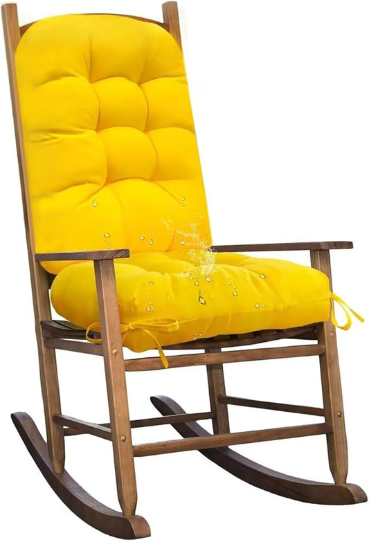 Floral Indoor Outdoor Rocking Chair Cushion Tufted Seat Cushion Pads with Ties for Garden Patio Porch Bedroom Office Use Yellow