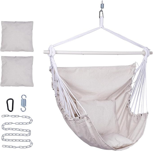 Backyard Expressions Hammock Chair Hanging Rope Swing Chair, 2 Pillows, Anti Slip Steel Spreader Bar