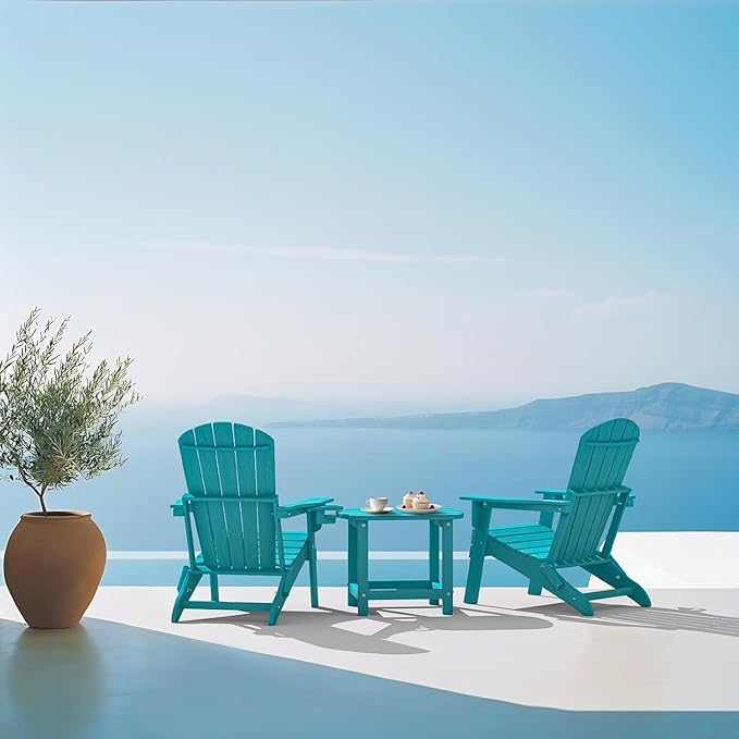 Outdoor Adirondack HDPE Side Table, Wooden Textured, Set for Patio, Garden, Porch, Pool Composite Patio, Backyard, Bathroom and Indoor, Maintenance & Weather Resistant