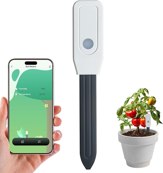 Smart WiFi Soil Moisture Meter for Plants, 2-in-1 Sensor with App Alerts | Monitor Moisture & Temperature Remotely, Real-Time Data for Indoor/Outdoor Gardening, Houseplants Care