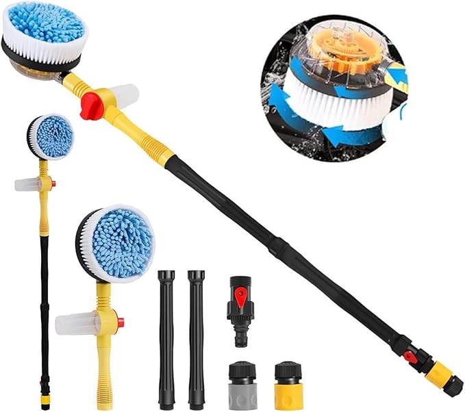 2023 New Auto Rotating Retractable Car Wash Brush, Car Wash Brush with Long Handle, 360° Spin Car Mop Automatically Foams Car Wash Kit, Removable Microfiber Car Cleaning Brush for Car RV Truck Garden