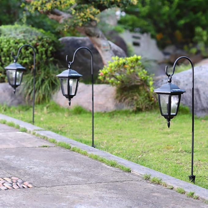 DOITOOL 27.55 Inch Outdoor Solar Garden Hook Shepherd Hook for Hanging Planters Lanterns Bird Feeders Rustic Patio Decoration
