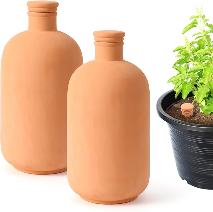 2pcs 10 * 5 * 5in Ollas Plant Watering Globes 61oz Terracotta Watering Pot Watering Bulbs for Outdoor and Indoor Plants Large Reservoir Bulbs with lid Terra Cotta Clay Irrigation Globes