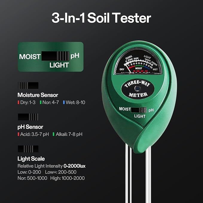 VIVOSUN Digital pH Meter, 3-in-1 TDS/EC/Temperature Meter, 3-in-1 Soil Moisture/pH/Light Tester Combo for Home, Garden and Hydroponics