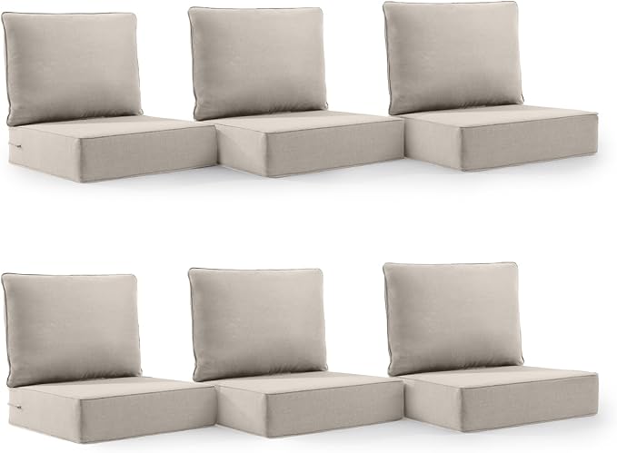 6" Thick Outdoor Cushion, 24*24*6" Patio Furniture Cushions with Waterproof Patio Furniture Cushions with Removable Cover, 28D High Density Patio Cushion for Outdoor Furniture, Beige-6pcs