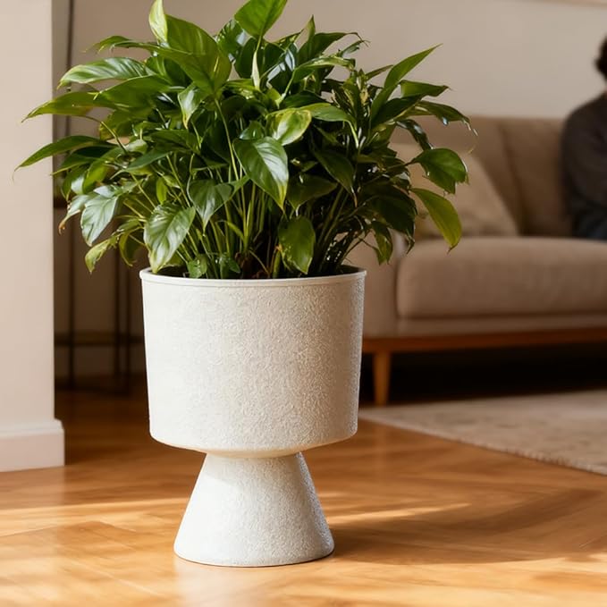 Lookat Modern Hourglass Planter, Indoor Decorative Plastic Plant Container, Textured Metal Look, Contemporary Home Garden Pot (GLOD, CUP003 Small+Medium)