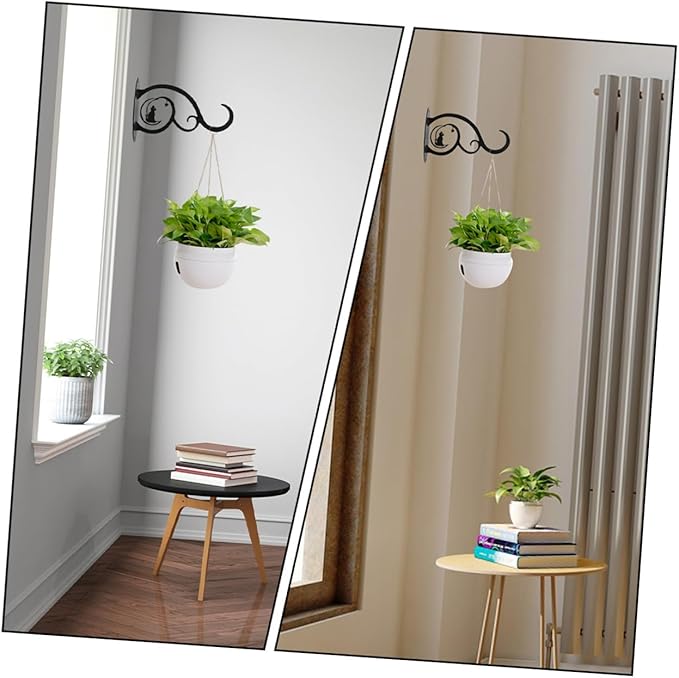 2pcs Black Wrought Iron Flowerpot Hangers Plant Brackets Wall Hooks for Outdoor Lanterns and Planters Patio Garden Decorative Storage
