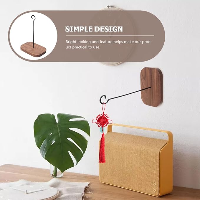 POPETPOP Wall-Mounted Hanging Bracket Hook for Outdoor Wind Chimes and Planters, Walnut Wood Self-Adhesive No-Drill Hanger for Patio Balcony Décor