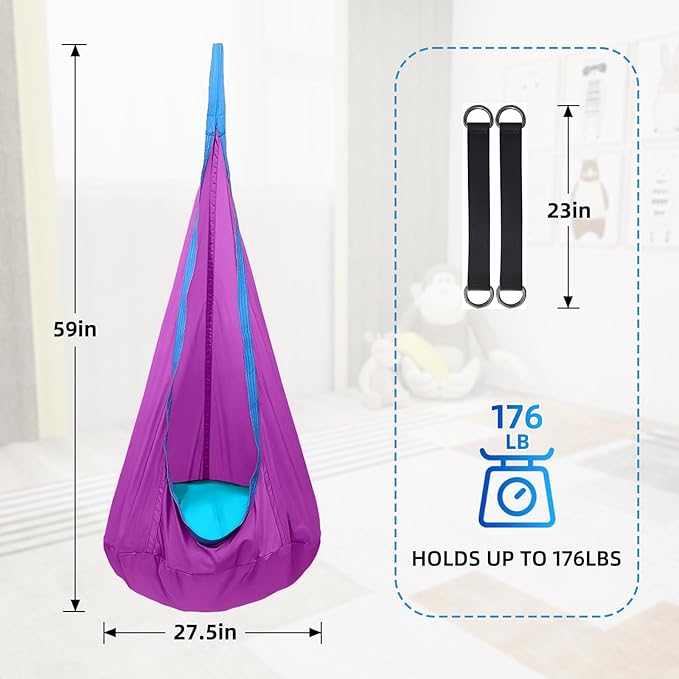 Kids Swing Seat Hammock Chair Indoor Outdoor Hanging Chair for Children (Purple)
