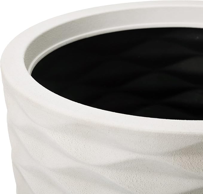 Glitzhome 19" H Large Planters for Outdoor Plants, Set of 2 Large Flower Pots with Drainage Holes, Round Faux Ceramic Wave Textured, White Tall Planters for Porch Garden Indoor Outdoor Use
