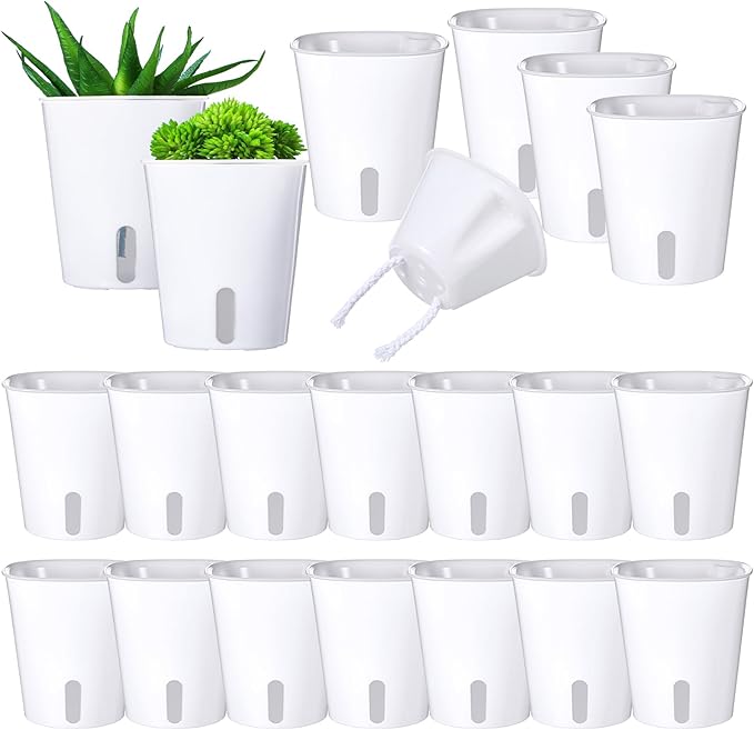 20 Sets 3" Self Watering Pots, Self Watering Planters for Indoor Plants, Plastic Small Garden Pots with Level Indicator and Vents for House Plants, Flowers