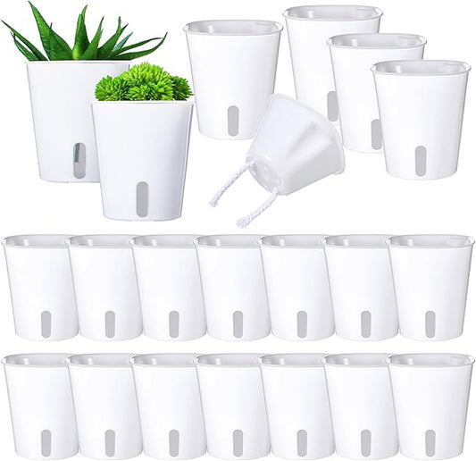 20 Sets 3" Self Watering Pots, Self Watering Planters for Indoor Plants, Plastic Small Garden Pots with Level Indicator and Vents for House Plants, Flowers