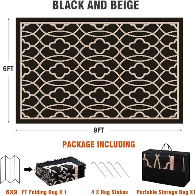 Pendolr Outdoor Rug Waterproof 6x9 ft Outdoor Carpet Patio Rug Mat Reversible RV Camping Rug Plastic Straw Rug Outside Outdoor Area Rug for Patio Deck Balcony Backyard Picnic Beach