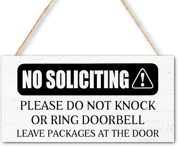 No Soliciting Wood Hanging Sign for Front Door,Do Not Knock or Ring Doorbell Sign for House Home