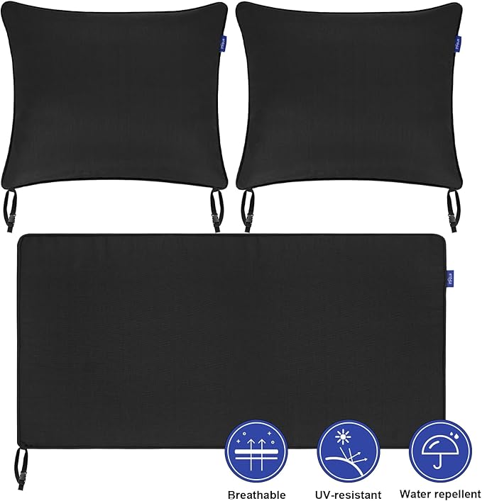 Outdoor Loveseat Cushion Set 44''x24'', Outdoor Cushions for Patio Furniture with Fastness Cover, Water Repellent Outdoor Seat Cushion and Couch Back Cushions for Bench, Swing (Black, 2 Sets)