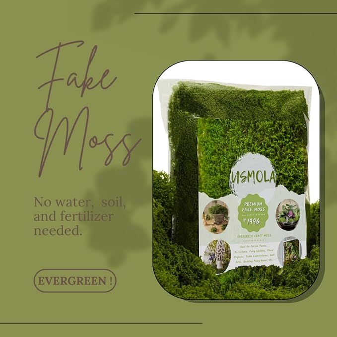 3.5OZ Fake Moss for Plants Indoor - Artificial Moss for Table Centerpieces, Fairy Gardens, Terrariums - Realistic Faux Grass for Wedding Christmas Party Decor (Natural Green)
