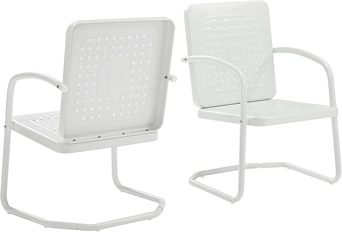 Crosley Furniture Bates 2-Piece Outdoor Chair Set, Retro Metal Patio Chairs for Dining, Porch, Deck, Balcony, White Gloss