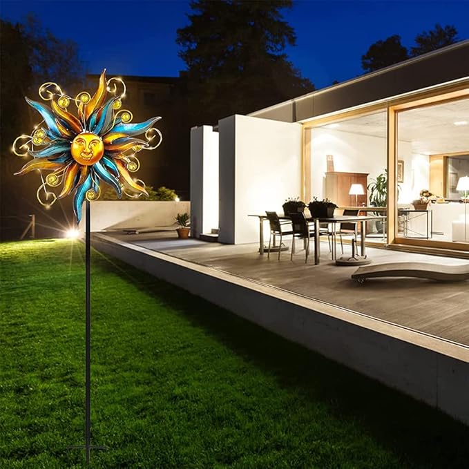 VEWOGARDEN Garden Solar Wind Spinner, Sun Outdoor Metal Wind Sculpture Yard Art Decor for Patio, Lawn & Garden