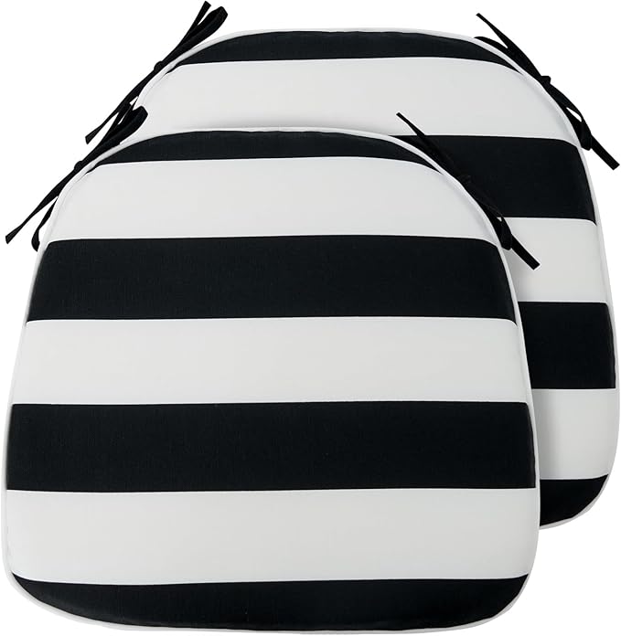 FUNHOME Outdoor Chair Cushions Set of 2,Patio Seat Cushion 17"x16"x2",U-Shaped Dining Chair Cushion 17 by 16 Inch,Water Resistant,Fade-Resistant Chair Pads for Kitchen Garden Furniture(Black White)