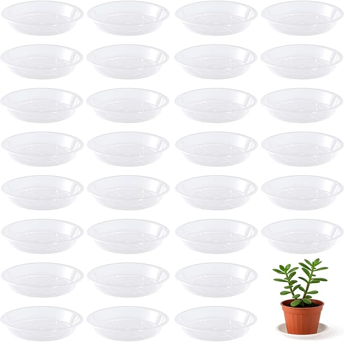 30 Pack Plant Saucer 6 Inches Plant Trays for Pots Plastic Round Drip Trays Flower Pot Saucers Clear Planter Water Tray Plant Drainage Tray, Clear