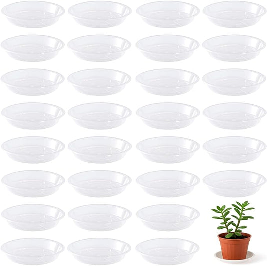 30 Pack Plant Saucer 6 Inches Plant Trays for Pots Plastic Round Drip Trays Flower Pot Saucers Clear Planter Water Tray Plant Drainage Tray, Clear