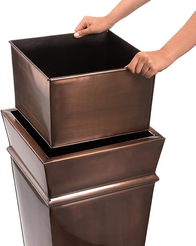H Potter Tall Copper Planter 33 Inch Indoor Outdoor – Antique Copper Stainless Steel Floor Planter with Insert & Drainage – Large Entryway Patio Porch Flower Pot
