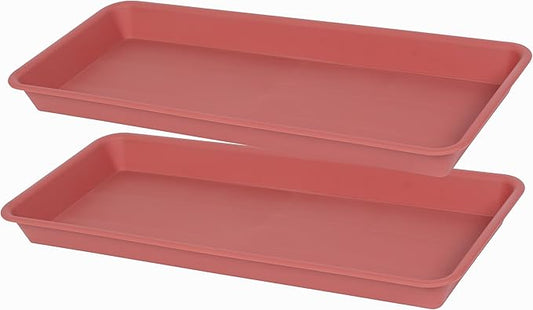 2 Pack of Plastic Plant Tray Saucer Rectangular, Plant Trays Saucers for Indoors Outdoor, Plant Drip Tray for Flower Pot Planter, Windowsill Plant Tray (6 X 11 Inch, Terracotta)