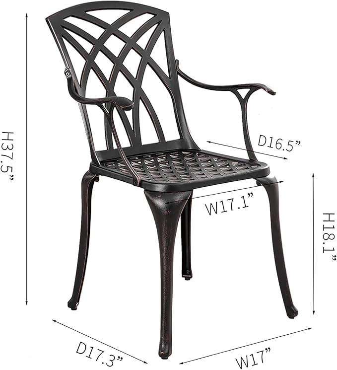 Outdoor Patio Chairs Set of 2, Cast Aluminum Biistro Dining Chairs Set of 2 with Armrest, Metal Patio Dining Chair for Garden Deck Backyard, Bronze