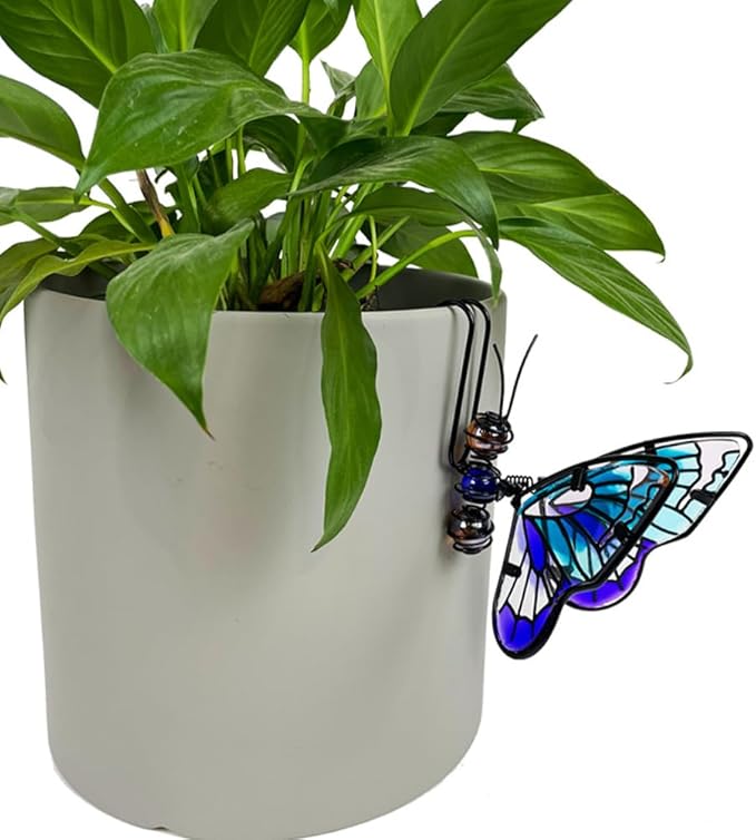 BESPORTBLE 3Pcs Butterfly Decorations for Plant Pot - Iron and Glass Hanging Butterfly Ornaments, Flower Pots Bonsai Hangers Figurines, Outdoor Garden Pendant Decor