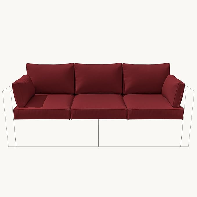 8-Piece Outdoor Cushions for Patio Furniture Thick Outdoor Chair Cushions Resilient Foam Waterproof Deep Seat Cushion Replacement for 3-Seat Sectional Sets Liner&Cover Burgundy
