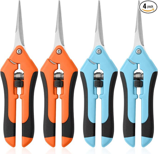 4 Pack Garden Pruning Shears, Stainless Steel Shears, Gardening Shears Scissors Pruning Shears for Gardening Tools (2pcs Blue+2pcs Orange)