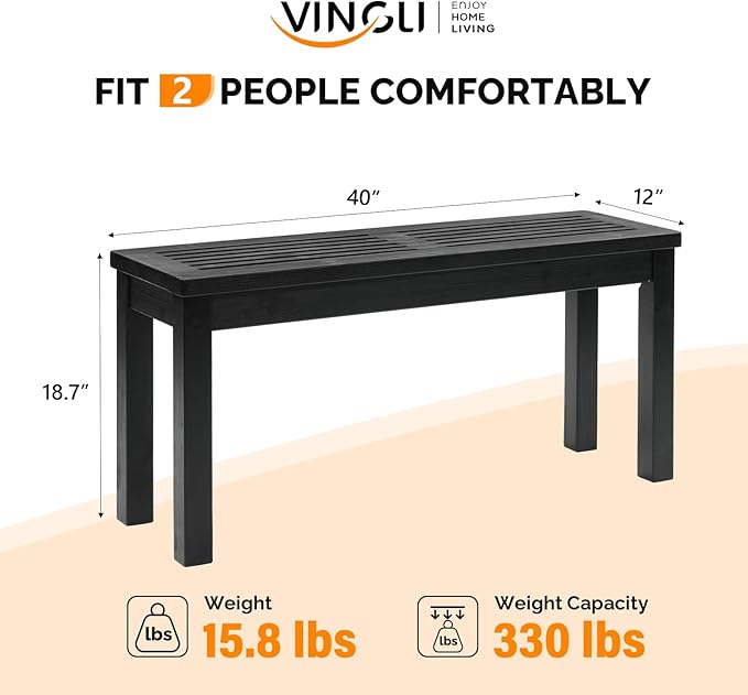 VINGLI Outdoor Wooden Bench, 40” Porch Bench Outdoor Backless Garden Bench, Small Outdoor Bench for Deck Patio Entryway (Black, 40in)