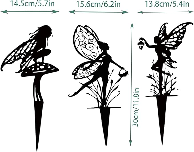 3-Piece Set Garden Fairy Metal Dancing Dandelion Flower Sculptures,Outdoor Decorative Stakes for Yard, Lawn, Flower Bed, Flower Pot (Style A)