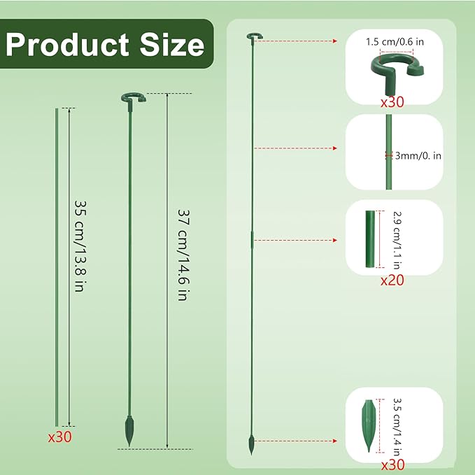 Pack of 30 Small Plant Stakes for Indoor Plants 14.6 Inches Single Stem Plant Support Stakes for Phalaenopsis/Orchid Flower/Succulent