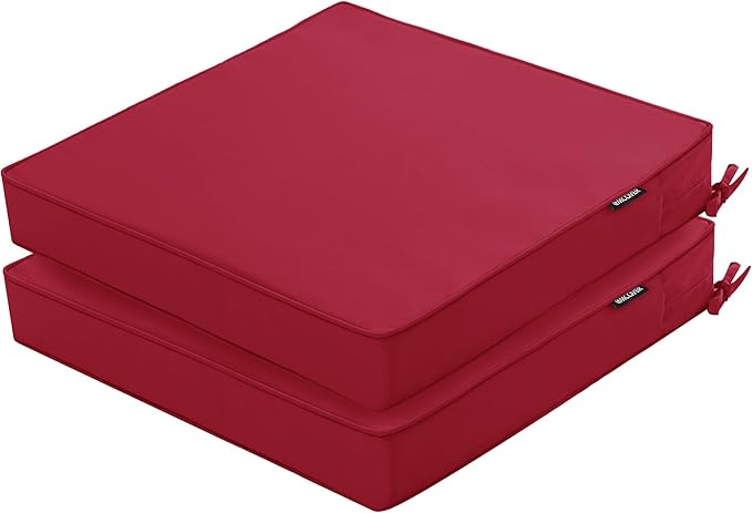 Outdoor Chair Cushions 24 x 24 Inch Water Resistant Patio Chair Cushions with Tie 3 Year Color Fastness Thick Outdoor Seat Cushion for Garden Lawn Patio Furniture Burgundy Red Set of 2