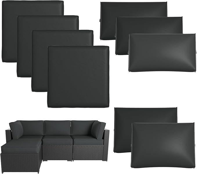 Patio Furniture Replacement Cushions for Outdoor Furniture Set of 4, Thick Patio Sofa Cushions for Outdoor Furniture, 9-Piece Splashproof Fade Resistant Cushions for Outdoor Couch, Black