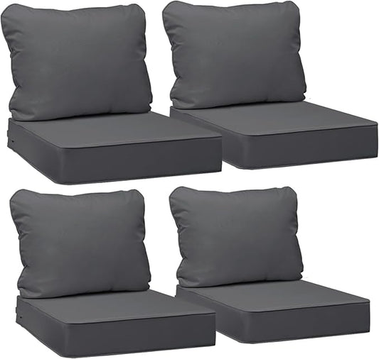 AAAAAcessories Outdoor Seat Cushions for Chairs, Fade-Resistant, Waterproof Patio Furniture Replacement Cushions, 22" x 24" x 5" + 22" x 19", Set of 4, Dark Gray