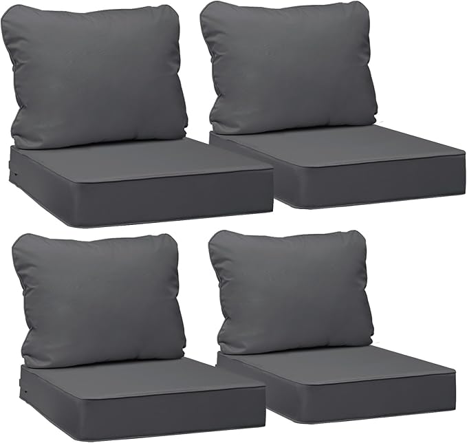 AAAAAcessories Outdoor Deep Seat Cushions, Waterproof, Fade-Resistant Replacement Cushions for Patio Furniture, 25.5" x 25.5" x 5" + 25.5" x 19", Set of 4, Dark Gray