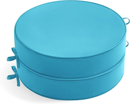 Outdoor Bistro Chair Cushions Set of 2, 15" D x 3" H Round Chair Cushions Waterproof and Fade Resistant Chair Cushion Pads with Non-Slip Ties and Removable Covers for Garden, Teal