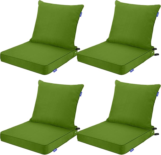 Deep Seat Cushions, Outdoor Cushions, Patio Furniture Cushions, Deep Seat & Back Cushion Patio Cushions for Backyard Couch Sofa Fade Resistant (24x24x4 inches 4 Sets, Solid Grass Green)