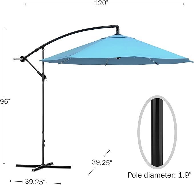 10 Ft Offset Cantilever Patio Umbrella - Fade-Resistant Shade Umbrella Outdoor Patio Canopy with Cross Base for Garden, Lawn, Deck, Yard or Pool by Pure Garden (Blue)
