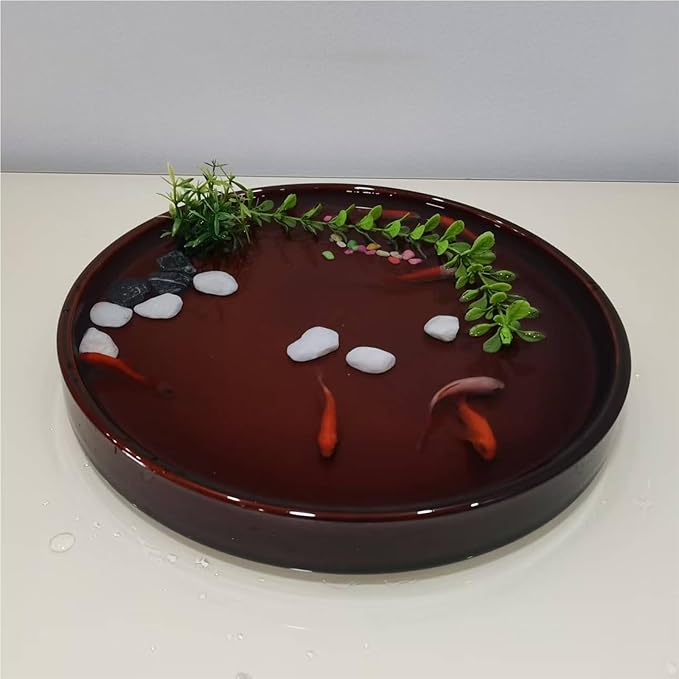Ceramic Plant Saucer 10 Inch, Round Plant Trays for Indoors/Outdoors, Flower Pot Saucers for Holding Water Drips and Soil, Ceramic Drainage Tray for Plant Pot (Reactive Glaze Brown)
