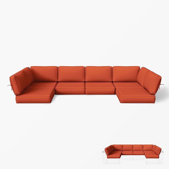 Outdoor Replacement Cushions for Patio Furniture, 5" Foam High-Density, 14-Piece Water-Resistant Outdoor Cushion for 6-Seat Sectional Patio Conversation Sets, Liner&Cover