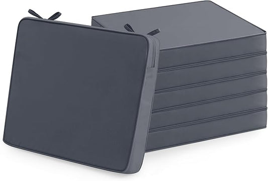Outdoor Chair Cushions Set of 6: Waterproof & Fade Resistant Seat Cushion for Patio Furniture - 19 x 19 x 2 Inch Chair Pads with Ties and Hidden Zipper -Patio Chair Cushion Replacement, Dark Grey