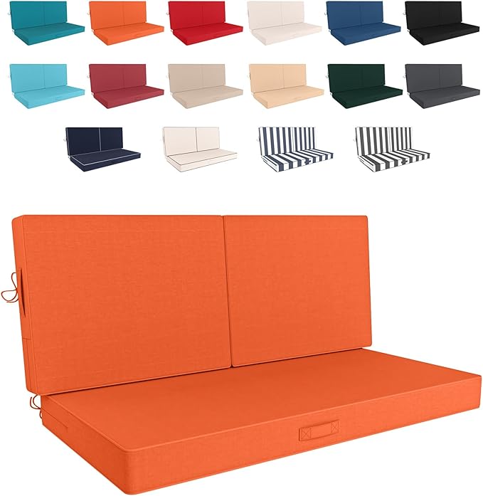 46 x 24 Outdoor Loveseat Cushion Set, 3 Piece Seat Cushions for Patio Furniture,Fade Resistant,Water Repellent, Outdoor Cushion Set for Wicker Couch,Bench,Swing,Orange
